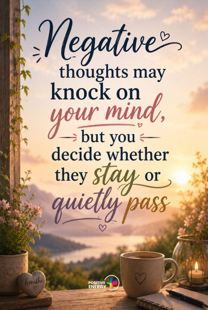 Negative thoughts may knock on your mind, but you decide whether they stay or quietly pass