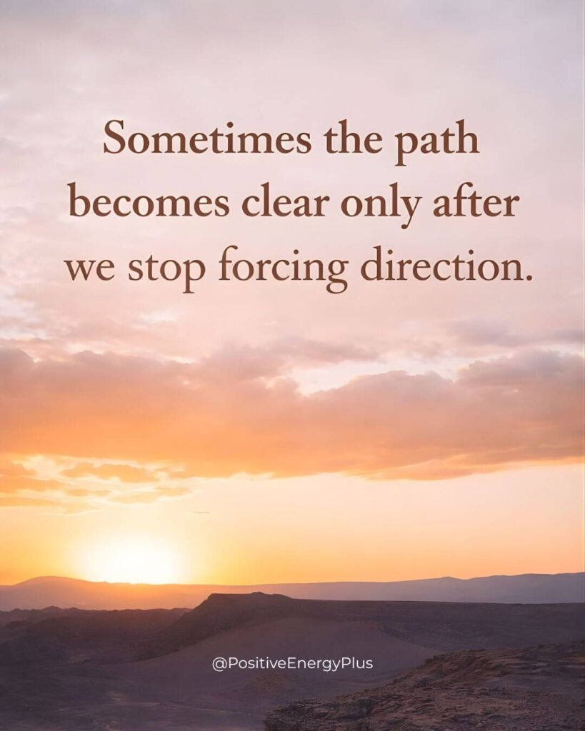Sunset over a canyon with an inspirational quote about letting go and trusting the path ahead