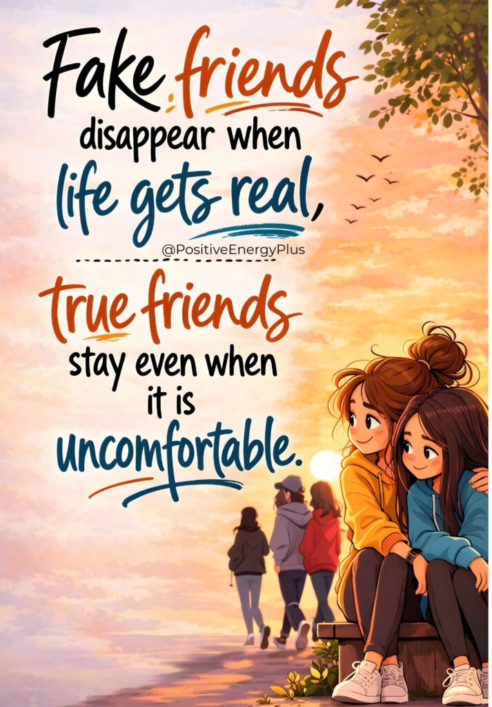 Fake friends disappear when life gets real, true friends stay even when it is uncomfortable