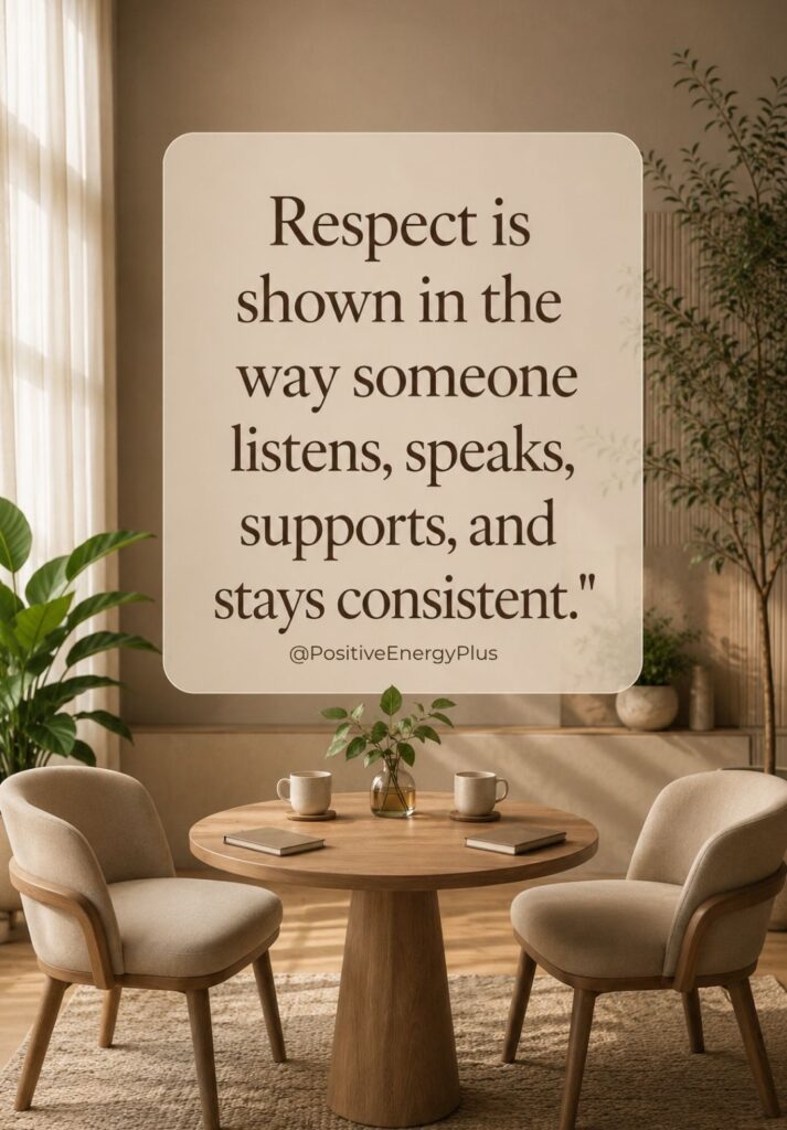 Respect is shown in the way someone listens, speaks, supports, and stays consistent